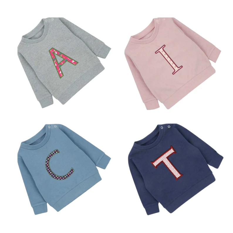 Personalised Children's  Initial or Number Sweatshirt Embroidered, Kids Large Filled Letter Stiched Jumper