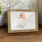 Personalised New Baby or Happy Birthday Photo Frame | Laser Engraved Wooden Custom Gift | Any Text | 3 Sizes | Landscape or Portrait