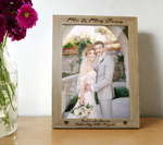 Personalised Engagement, Couple Mr & Mrs Wedding Anniversary Photo Frame |  Engraved Wooden Gift | Any Text | 3 Sizes Landscape or Portrait