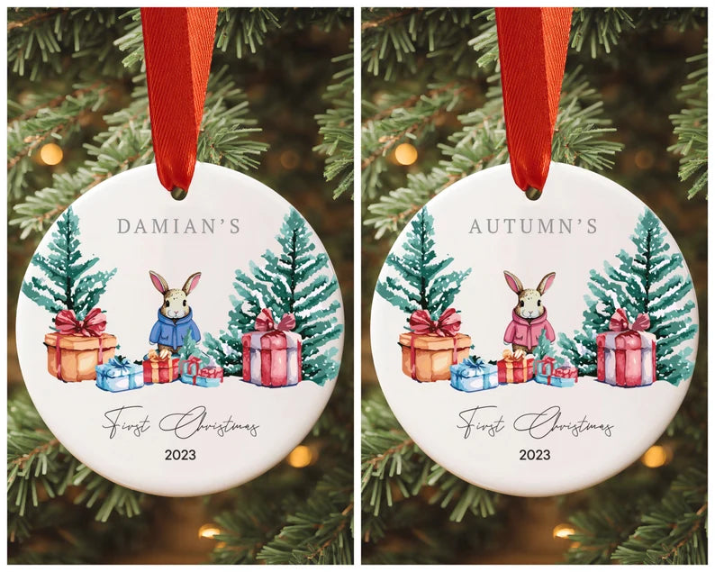 Personalised Ceramic Bauble for Baby's First Christmas - Christmas Bauble Adorable Bunny Design 🎄🐰👶