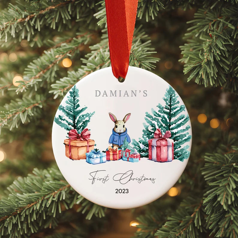 Personalised Ceramic Bauble for Baby's First Christmas - Christmas Bauble Adorable Bunny Design 🎄🐰👶