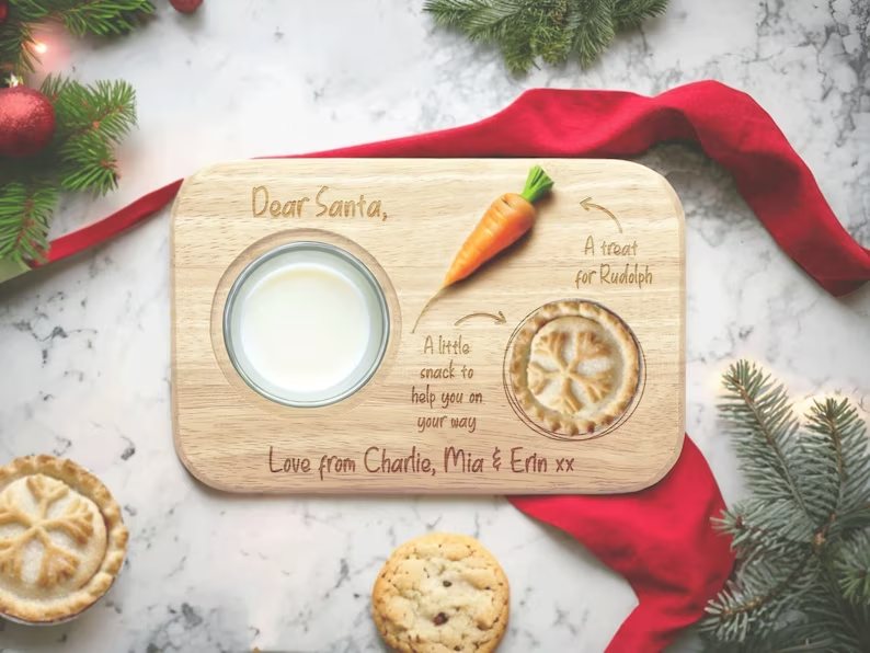 Personalised Santa's Christmas Eve Tea & Biscuit Board - Custom Festive Xmas Eve Plate For Santa & Rudolph 🦌🎅🍪