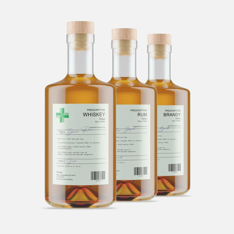 Personalised Prescription Whiskey, Rum or Brandy Bottle Label – Funny Birthday Gift Sticky Label