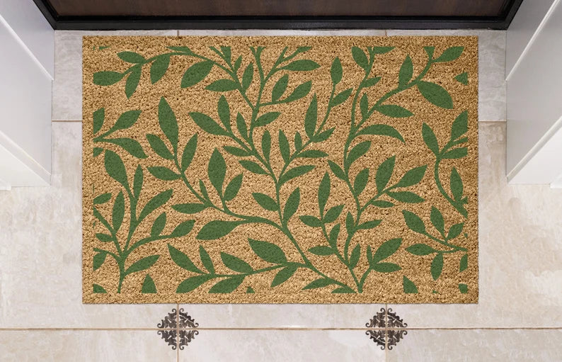 Green Foliage Personalised Coir Doormat