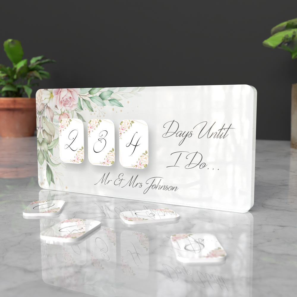 personalised wedding year countdown acrylic ornament glass block, wedding days until I do countdown calendar, fiance gift, engagement.