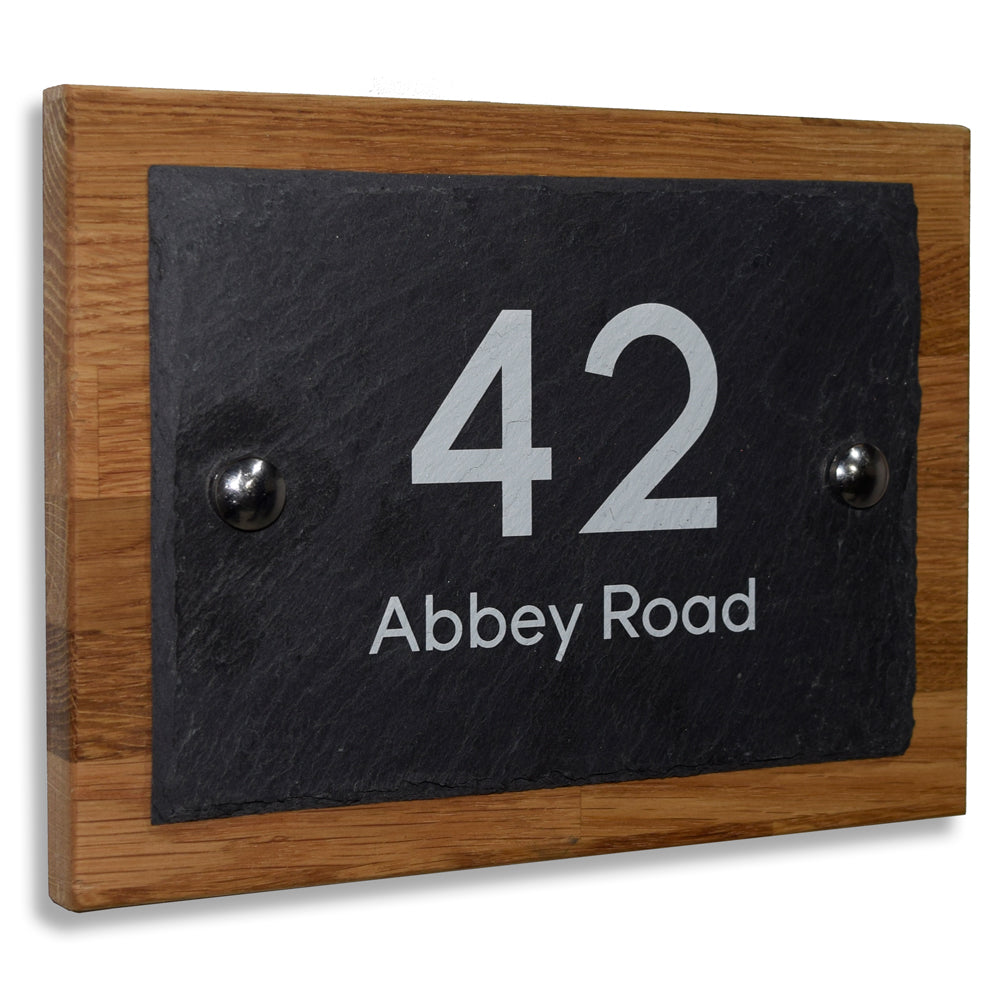 Natural Rustic Slate and Wooden House Gate Sign Plaque Door Number Personalised Name Plate