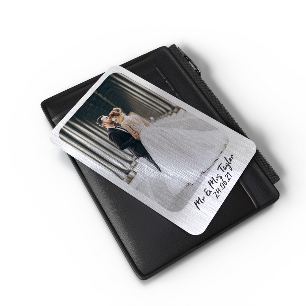 Personalised Aluminium Silver Coloured Metal Photo & Message Wallet Purse Card | Sentimental Photo Memory Card Keepsake