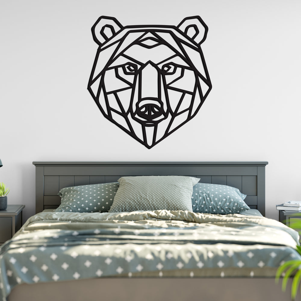 Geometric Bear Head Animal Wall Art, Contemporary Wall Art Polygon Animal Outline, Gloss Acrylic, Precision Laser Cut