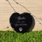 Dog Paw Print Heart Shape Slate Memorial for Beloved Pet Personalised Grave Marker Plaque