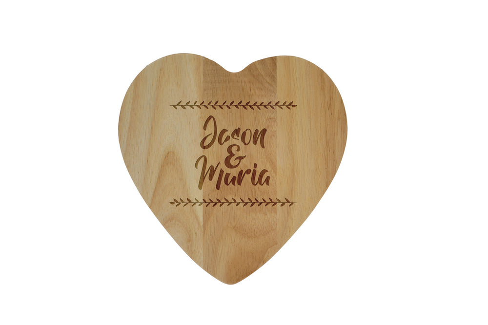 Personalised Cheese Board & Cheese Knife Set, Bespoke Wooden Heart Cheese Plater ‘Names' Custom Name Gift