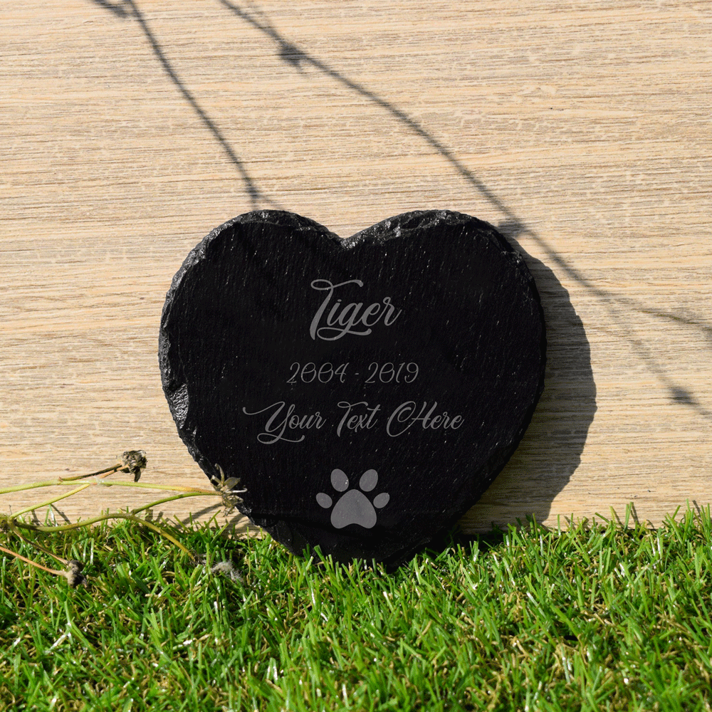 Cat Paw Print Heart Shape Slate Memorial for Beloved Pet Personalised Grave Marker Plaque