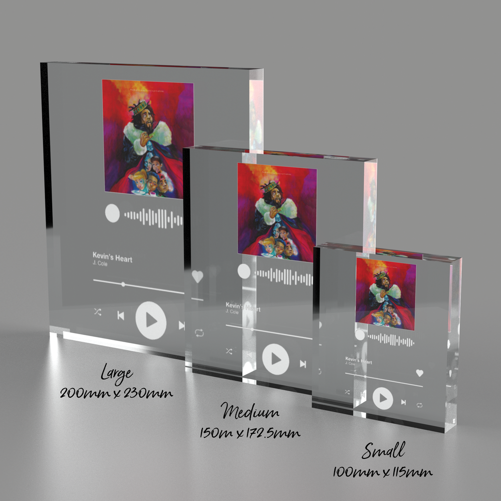 Personalised Music Song Plaque Block, Music Lovers Gift , Acrylic Glass Block with scanable Music Barcode / Link and Album Cover