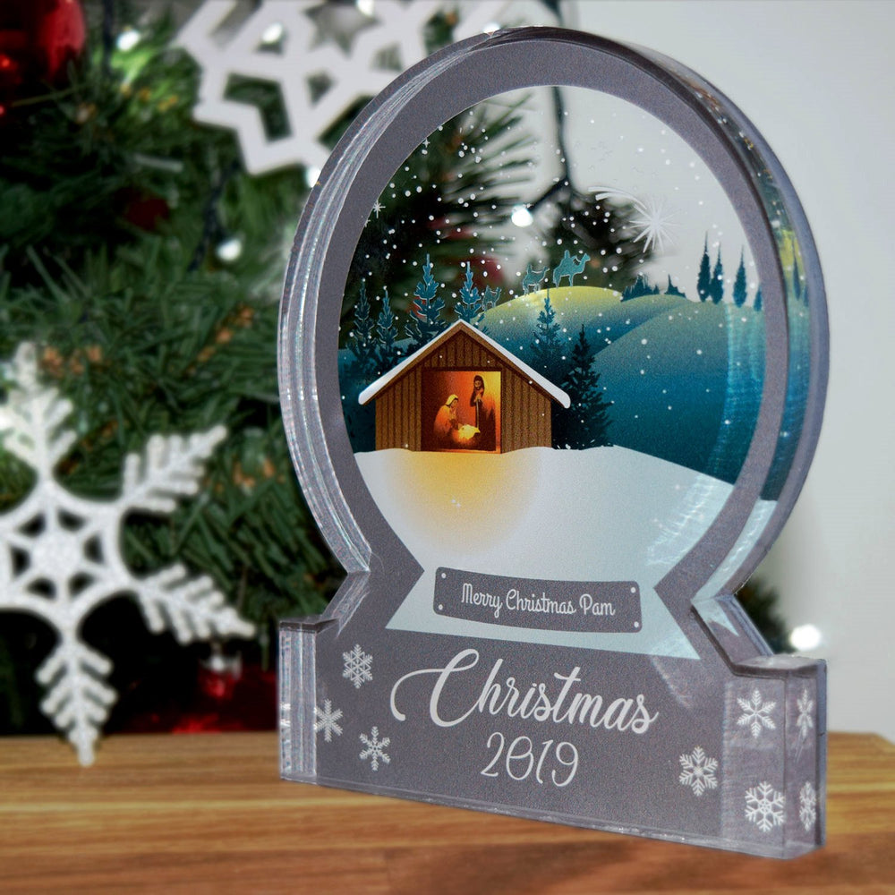 Nativity Scene Personalised Acrylic Ornament – A Spiritual Christmas Snow Globe Keepsake 🌟👼
