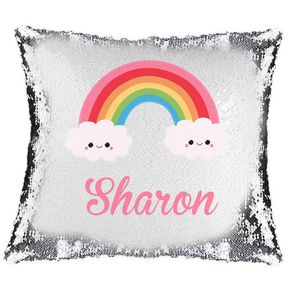 Rainbow Smile Magic Reveal Cushion Cover Personalised Sequin Pillow Xmas Gift