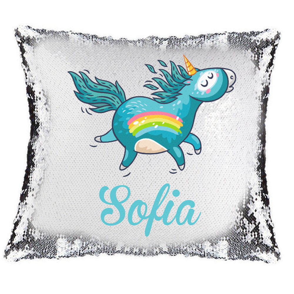 Blue Unicorn Magic Reveal Cushion Cover Personalised Sequin Pillow Xmas Gift