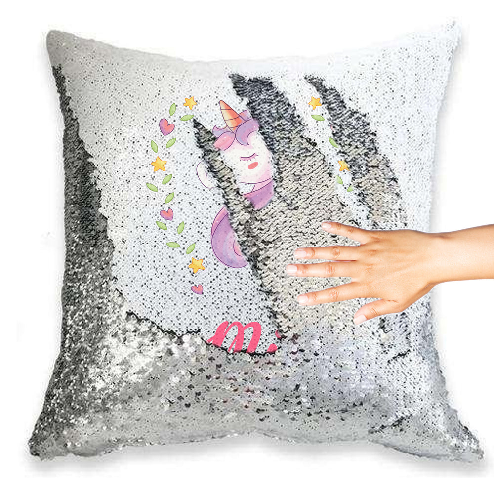 Unicorn Head Magic Reveal Cushion Cover Personalised Sequin Pillow Xmas Gift