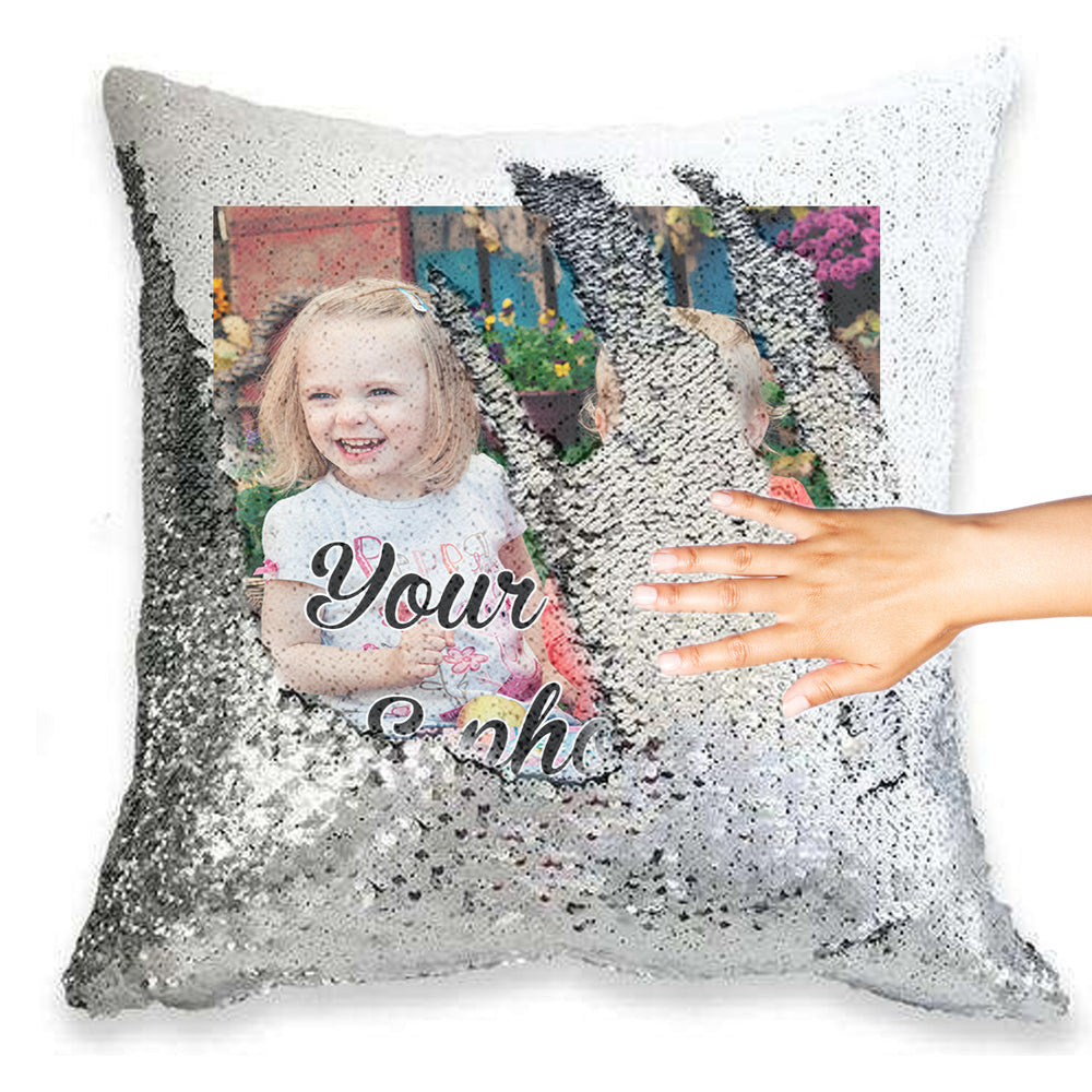 Custom Photo Magic Reveal Cushion Cover Personalised Sequin Pillow Xmas Gift