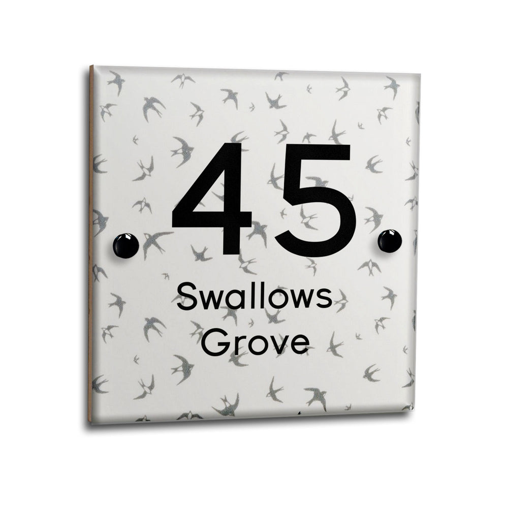 UV Printed Swallow Ceramic House Gate Sign Plaque Door Personalised Number Name Plate