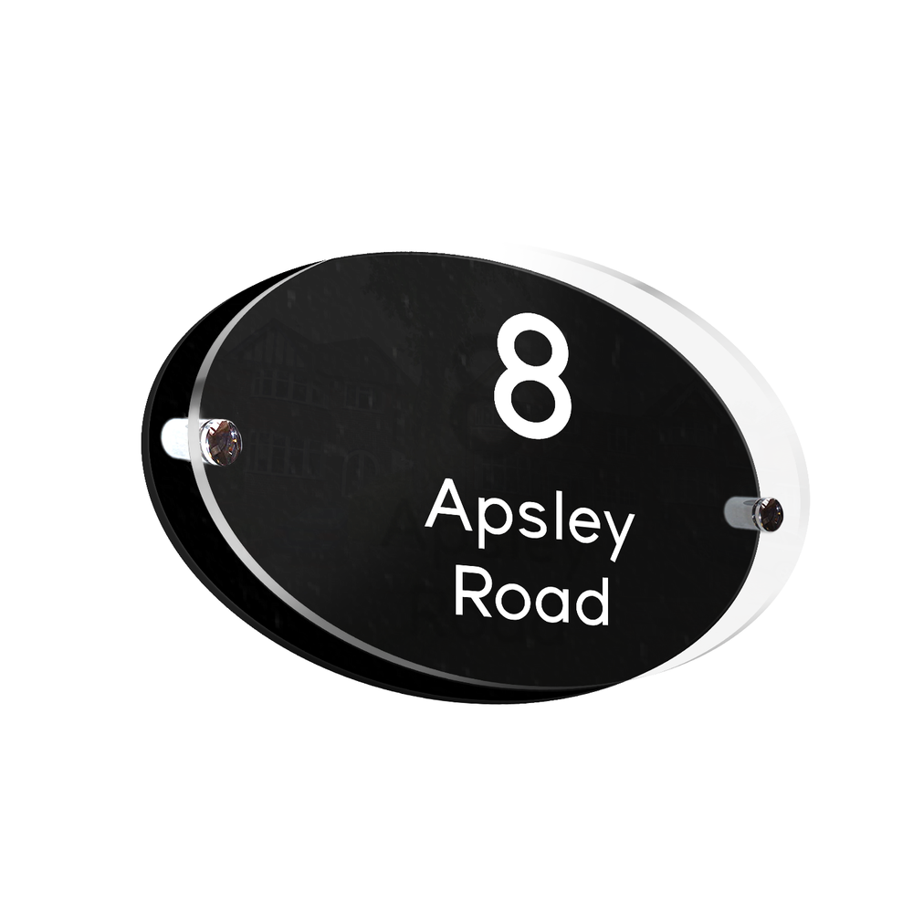 25cm x 14cm Oval UV Printed Acrylic Glass Effect Door Number House Gate Sign Plaque Personalised Name Plate