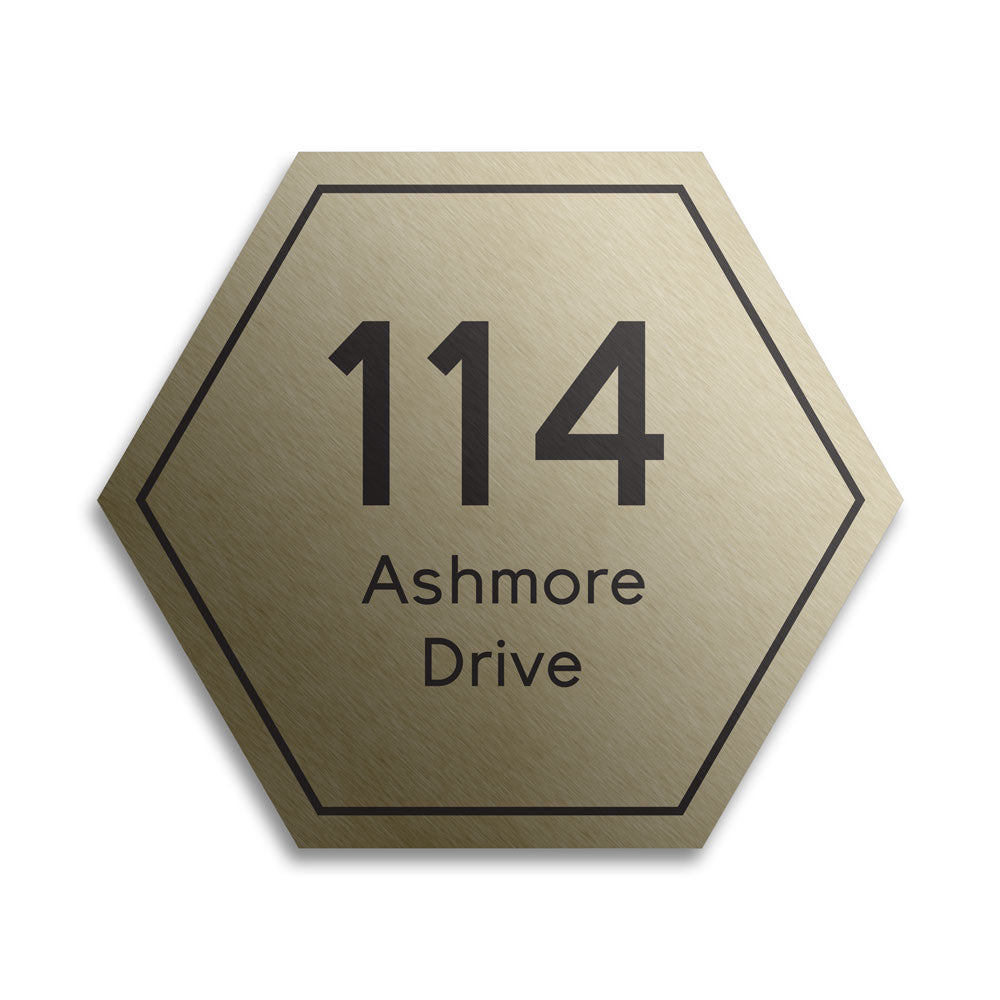 15cm x 15cm Premium UV Printed Hexagon Aluminium Door Number House Gate Sign Plaque Personalised Name Plate